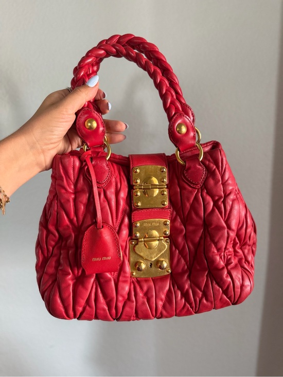Miu Miu Handbags - Miu Miu Matelasse Red Quilted Leather Satchel with Braided Handles